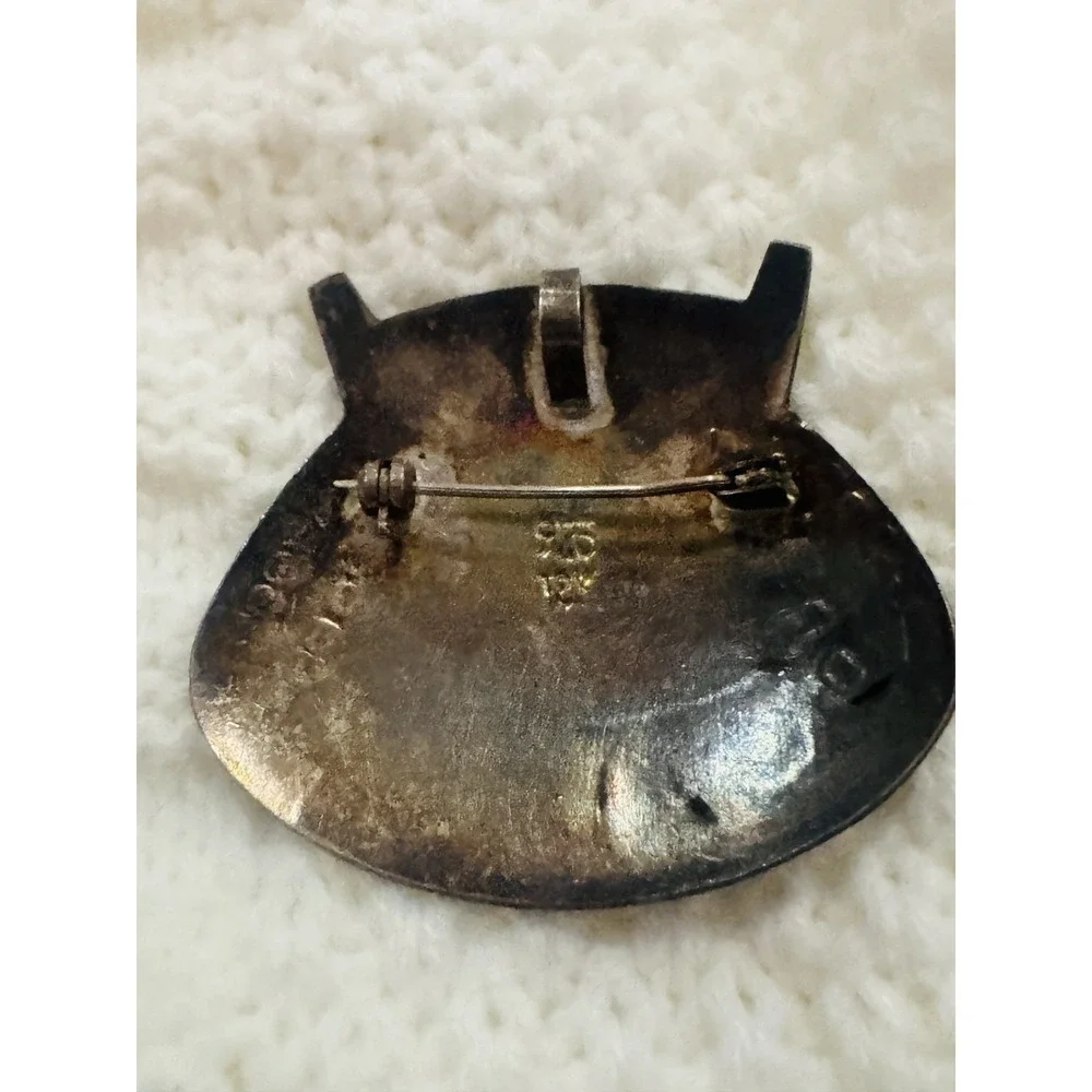Vintage Peru 925 Sterling Silver 18K Gold Inca Horseshoe Brooch Pendant Pin